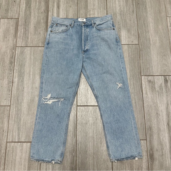 Agolde Riley High Rise Straight Crop Denim Blue Jeans in Shatter Size 31 - Picture 2 of 4